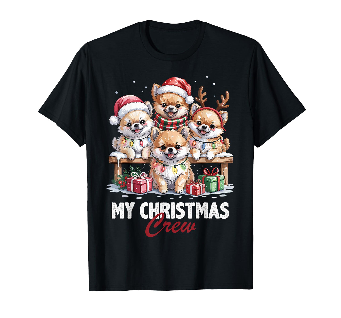 Pomeranian Christmas Crew Funny Dog Lovers Holiday Pajama T-Shirt