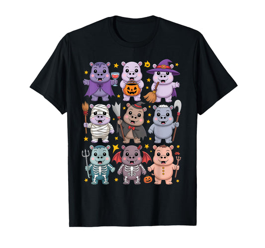 Cute Funny Halloween Hippo Boo Costume Retro Spooky Design T-Shirt