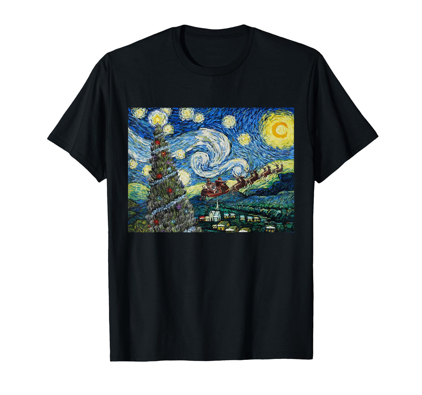 Funny Christmas Tree Van Gogh Starry Night Xmas Art Gifts PJ T-Shirt