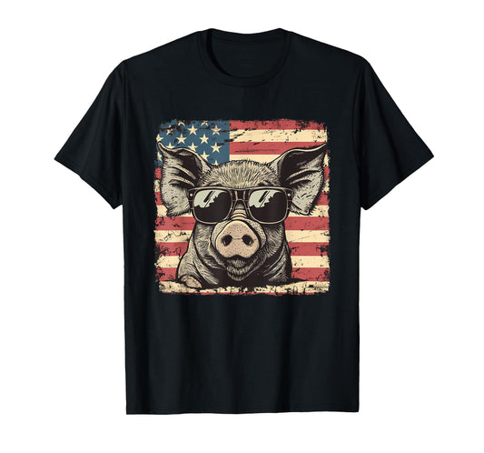 USA Flag Patriotic Pig Art Theme Independence Day T-Shirt