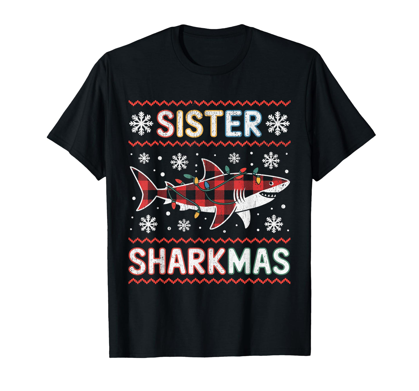Sister Sharkmas Funny Shark Santa Hat Ugly Christmas Sweater T-Shirt