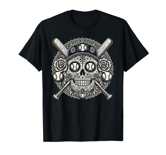 Cool Latino Mexican Sugar Skull Baseball Halloween Baseball T-Shirt