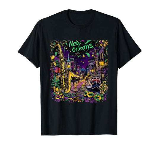 Vintage New Orleans Louisiana Sunset Skyline Cityscape Retro T-Shirt