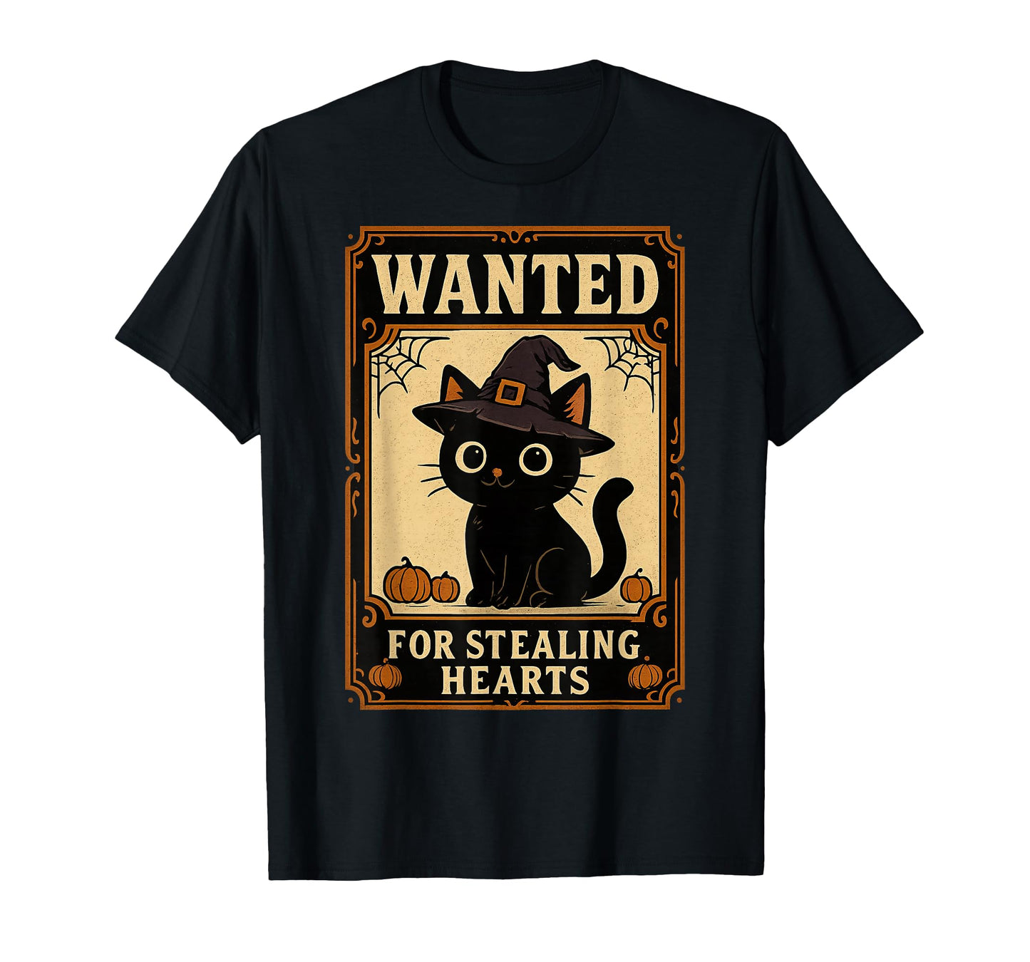 Funny Halloween Cat Wanted for Stealing Hearts Graphic T-Shirt