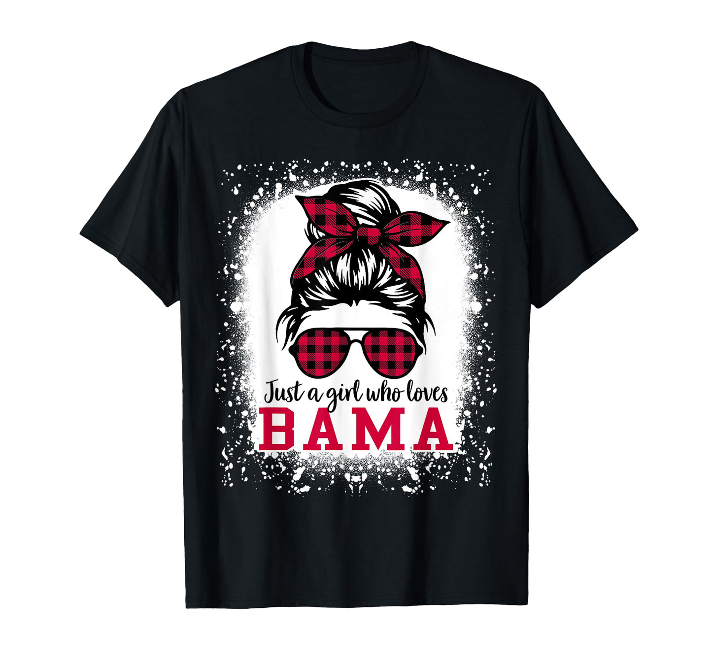 BAMA ALABAMA Women Girls Messy Bun Hair, Alabama State Pride T-Shirt