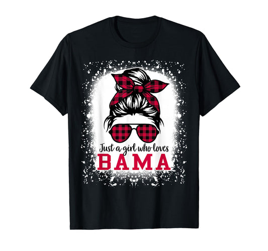 BAMA ALABAMA Women Girls Messy Bun Hair, Alabama State Pride T-Shirt