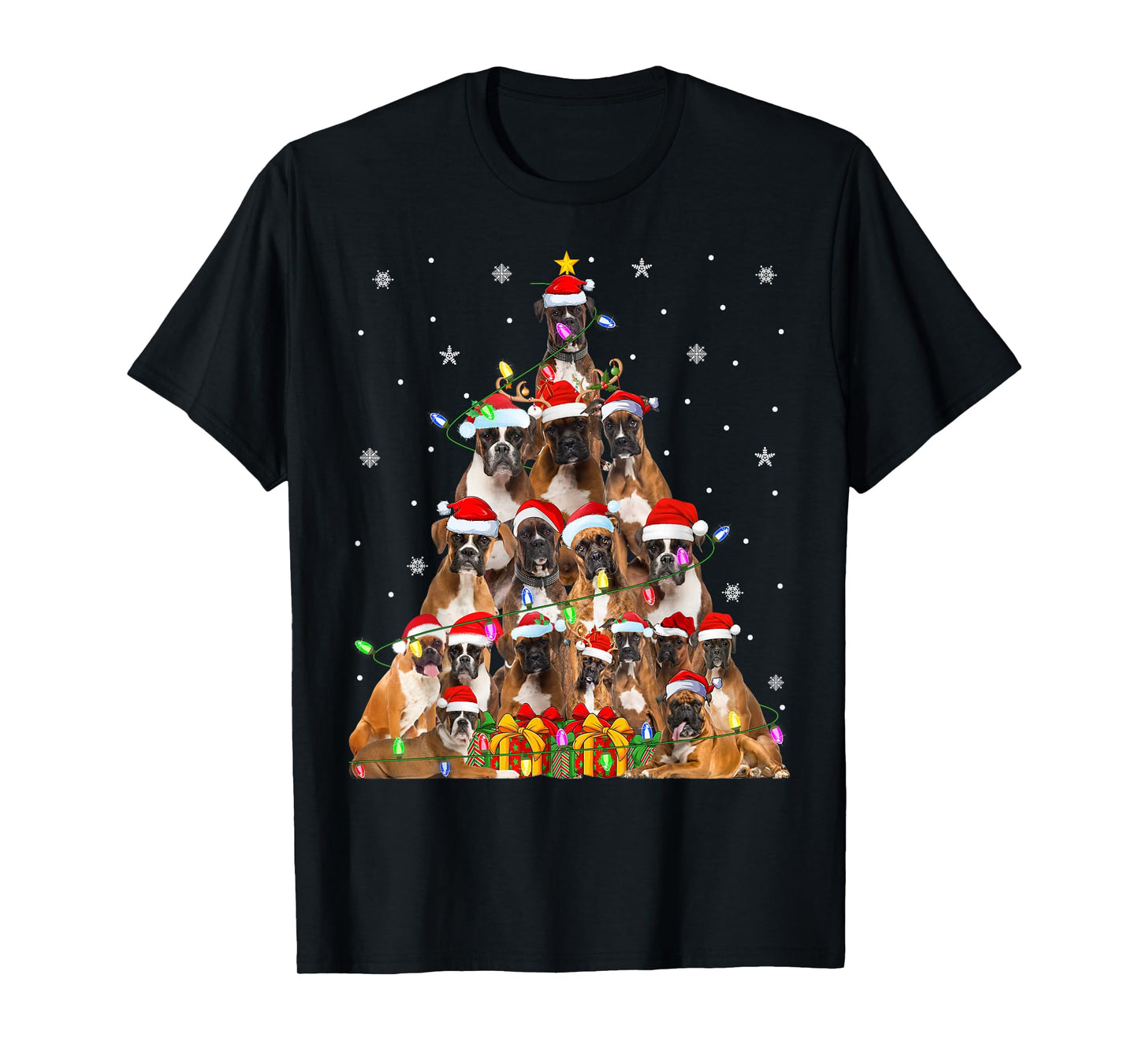 Xmas Lights Holiday Santa Boxer Dog Christmas Tree T-Shirt