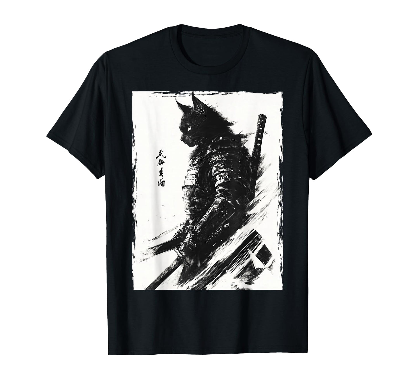 Samurai Warrior Cat Graphic Tee Vintage Japanese Art Anime T-Shirt