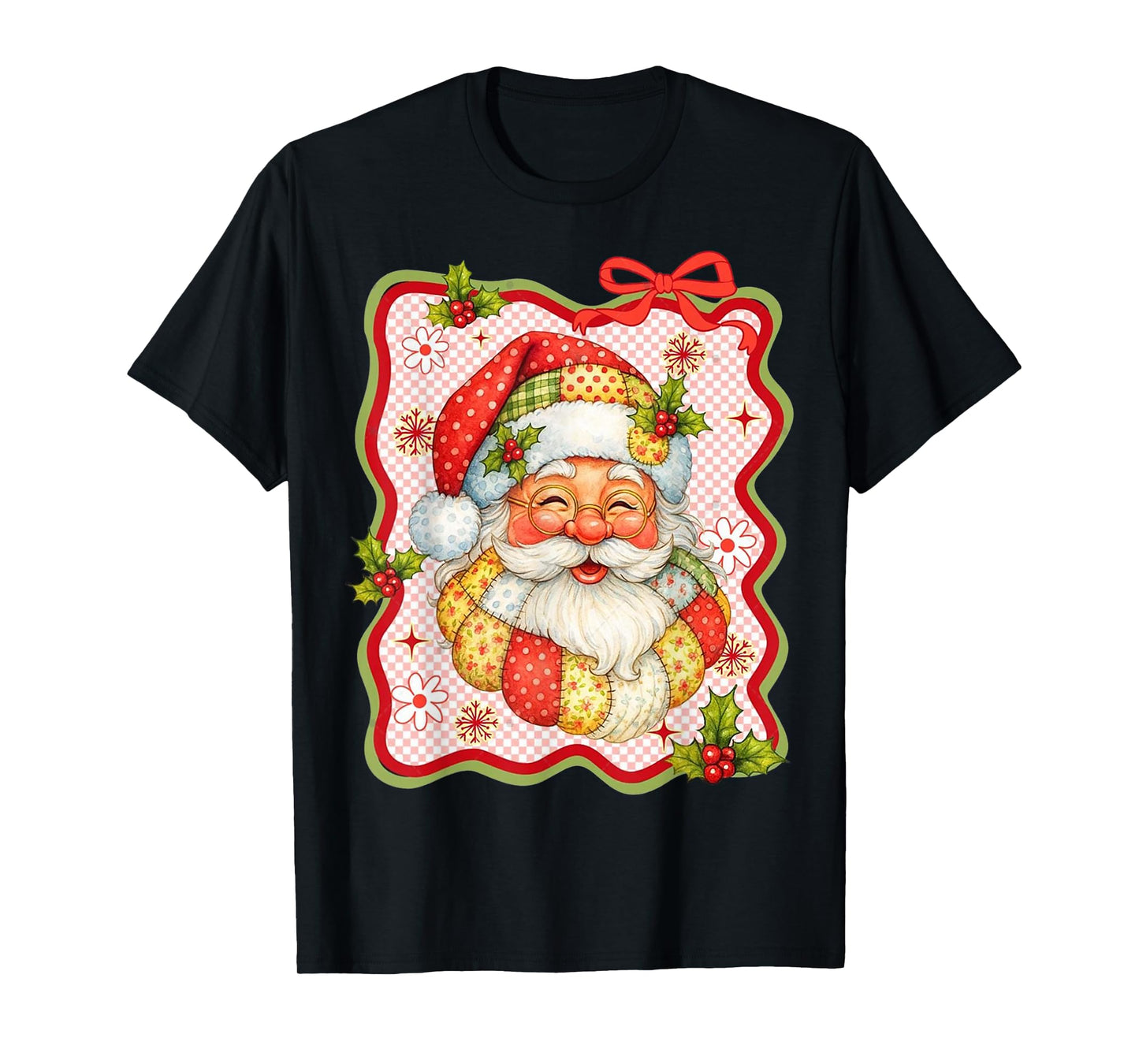 Patchwork Santa Claus Retro Christmas Funny Mens Womans Kids T-Shirt