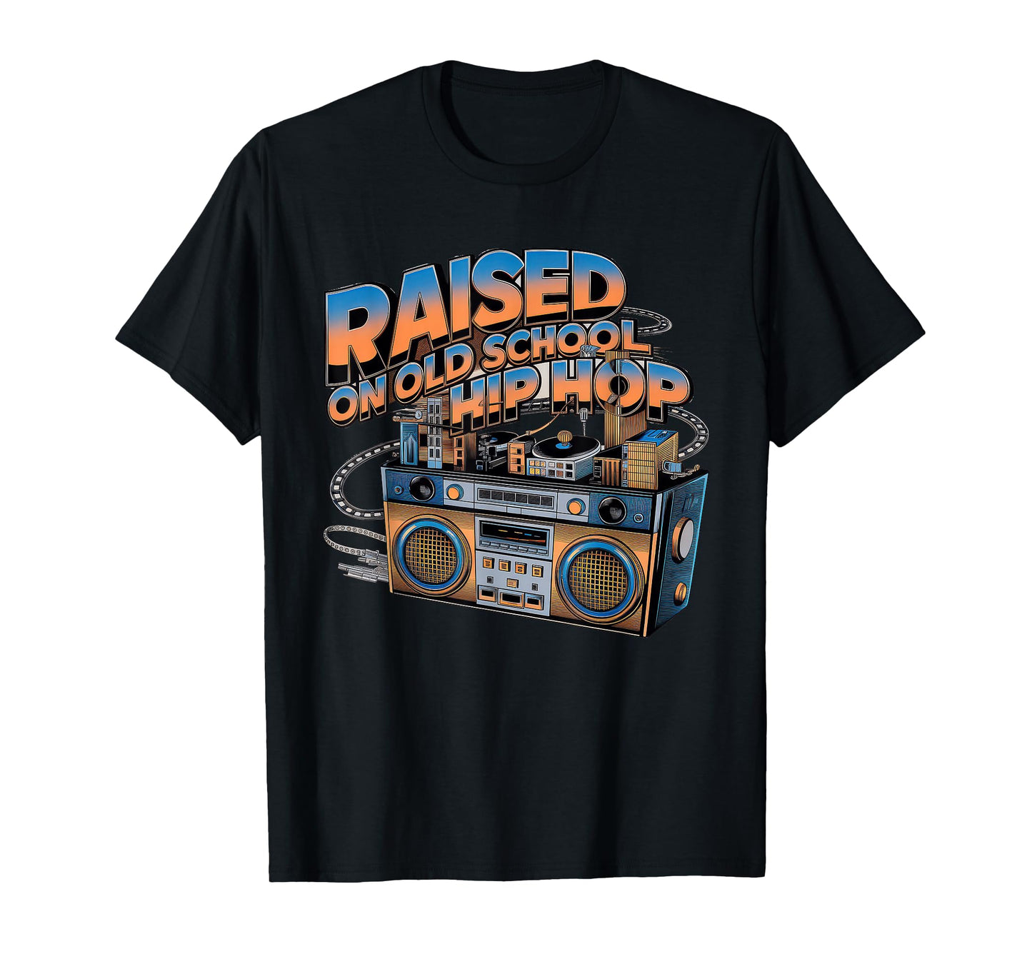 RAISED ON OLD SCHOOL HIP HOP Tshirt Cassette Graffiti Rap T-Shirt