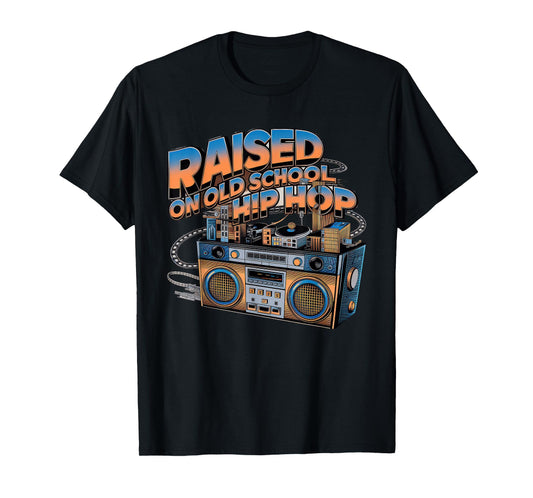 RAISED ON OLD SCHOOL HIP HOP Tshirt Cassette Graffiti Rap T-Shirt