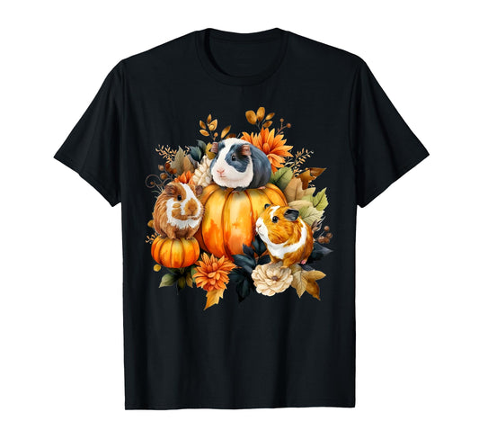 Cottagecore Floral Guinea Pig Pumpkin Autumn Thanksgiving T-Shirt
