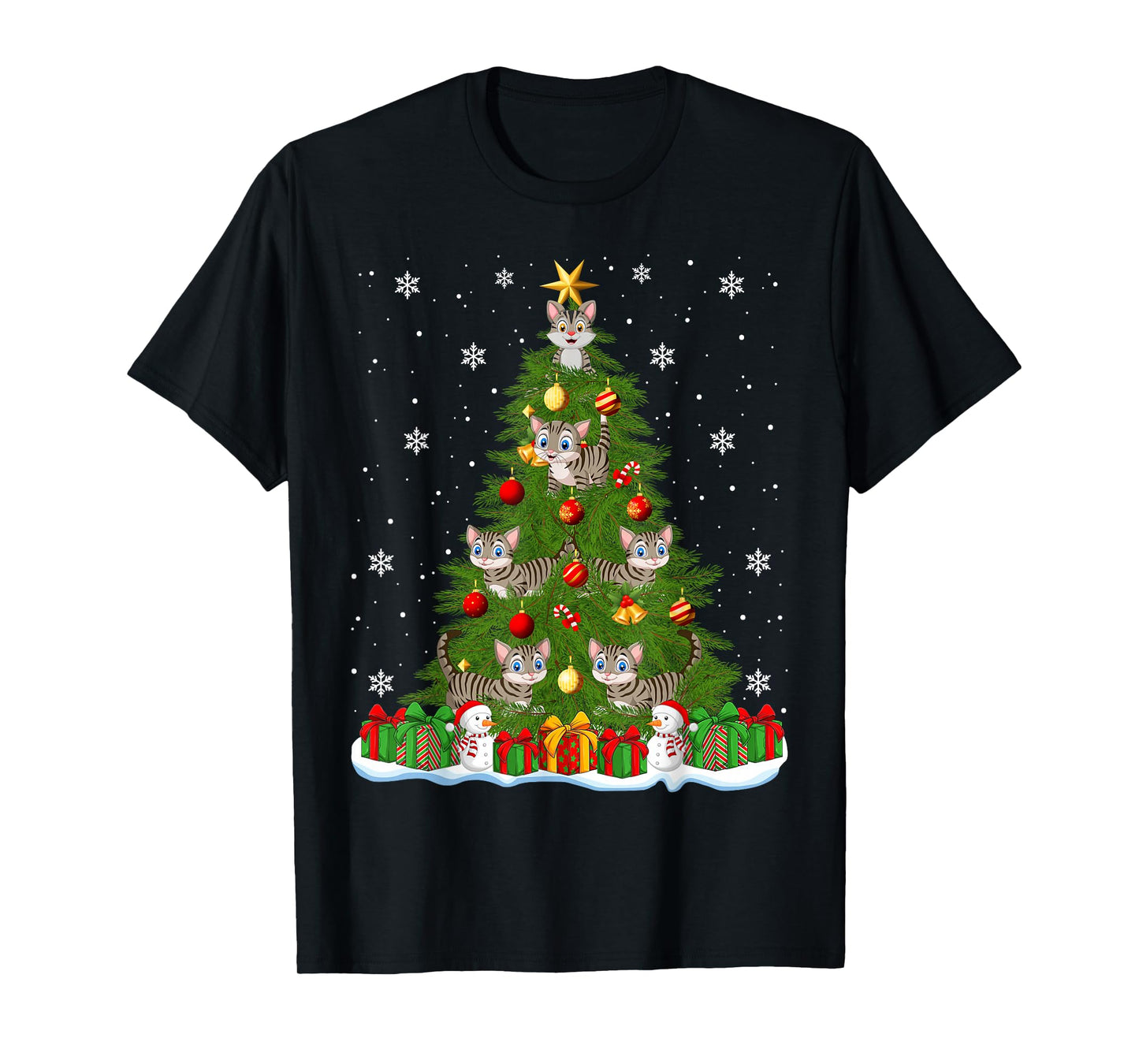 Cats Christmas Tree Holiday Decor Funny Cat Xmas Lights T-Shirt