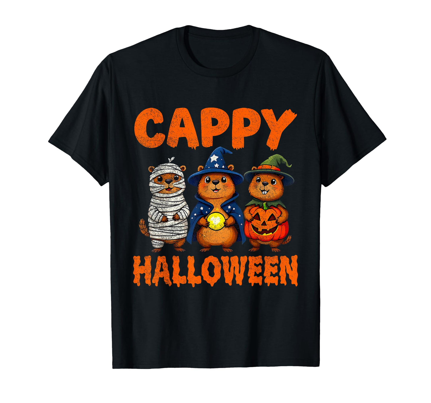 Cappy Halloween Funny Capybara Ghost Witch Pumpkin Spooky T-Shirt