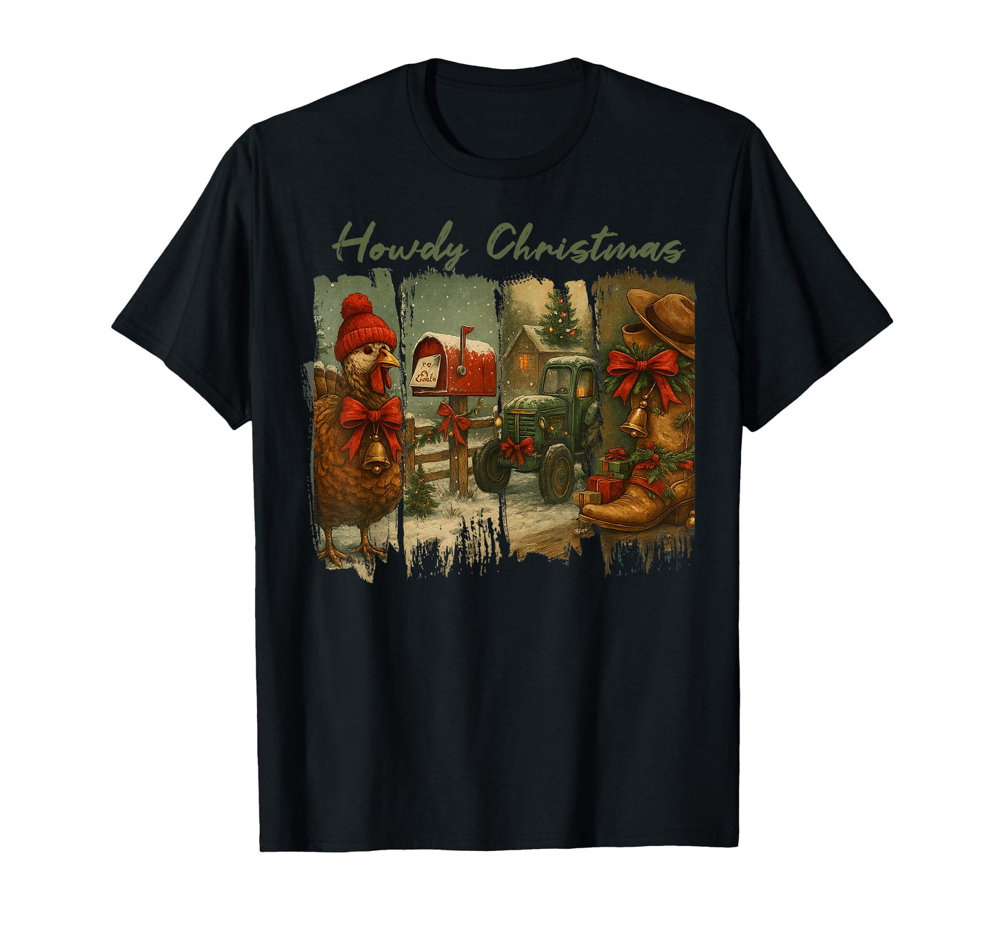Retro Howdy Christmas Cowboy Boot Santa Western Country Xmas T-Shirt