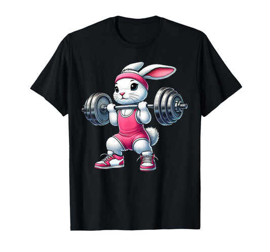 Easter Bunny Lifting Weight Gym Fitness Workout Training T-Shirt