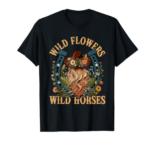 Vintage Western Southern Cowgirl Ridding Horse Wild Flowers T-Shirt
