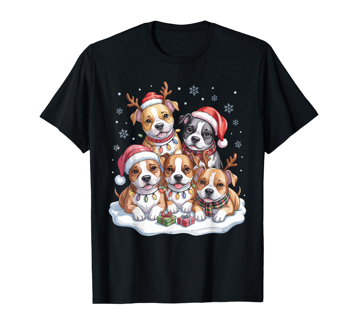 American Staffordshire Christmas Puppies Dog Lovers Holiday T-Shirt