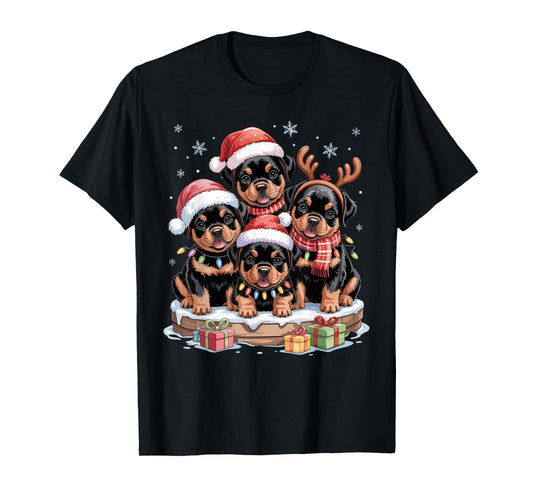Cute Rottweiler Christmas Puppies Dog Lovers Funny Holiday T-Shirt