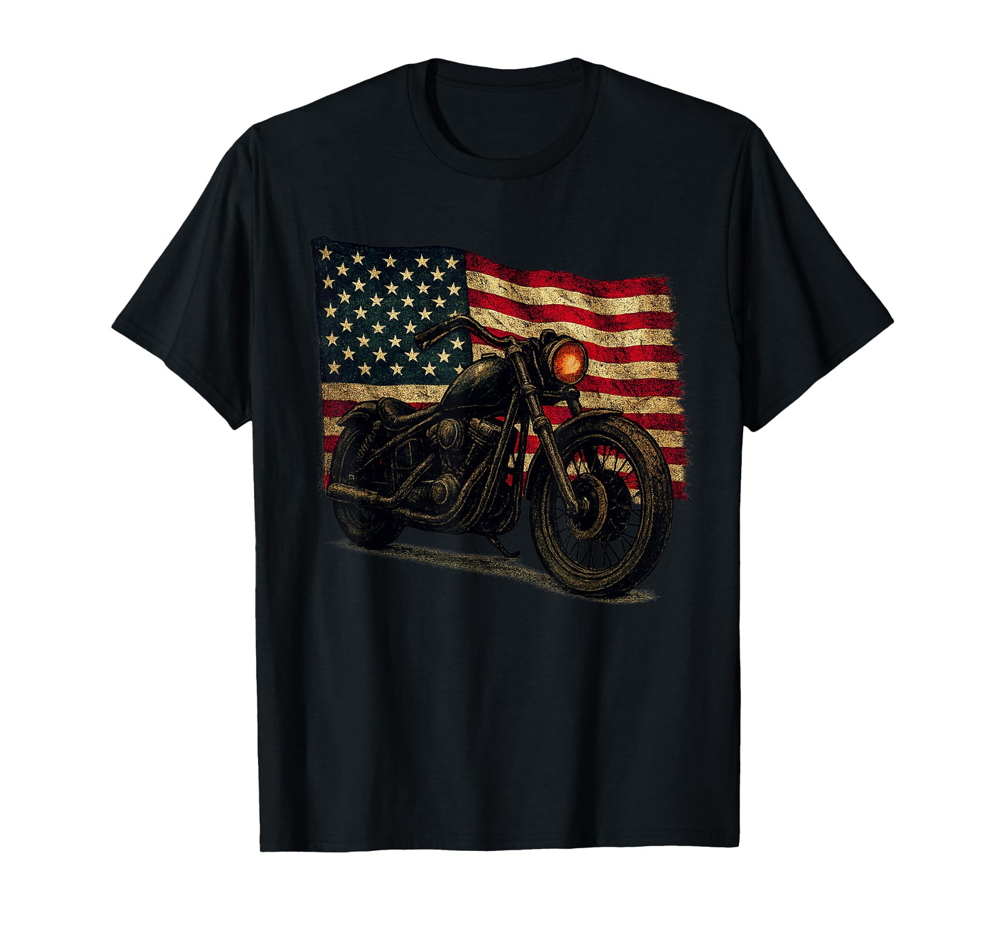 Vintage USA Flag Motorcycle American Biker Retro Distressed T-Shirt