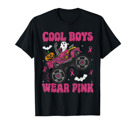 Cool Boys Wear Pink Monster Truck Halloween Breast Cancer T-Shirt