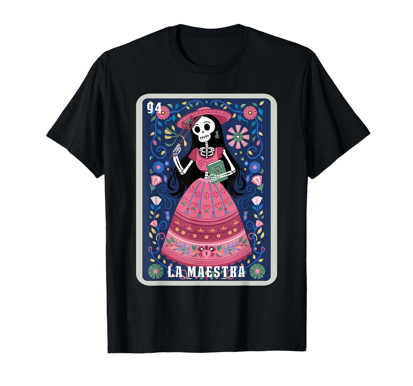 La Maestra Halloween Mexican Bingo Card Teacher Lottery Card T-Shirt