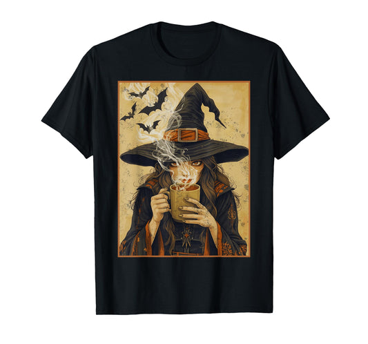 Vintage Halloween Witch Pumpkin Spice Latte Syrup Creamer T-Shirt