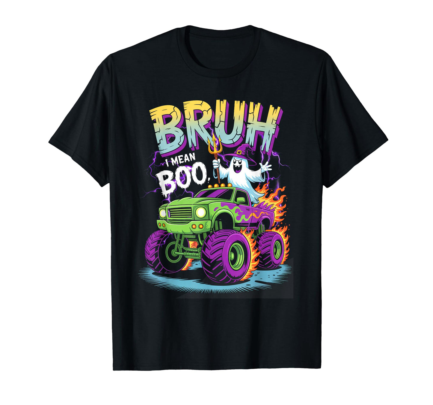 Bruh I Mean Boo Funny Ghost Halloween Monster Truck T-Shirt