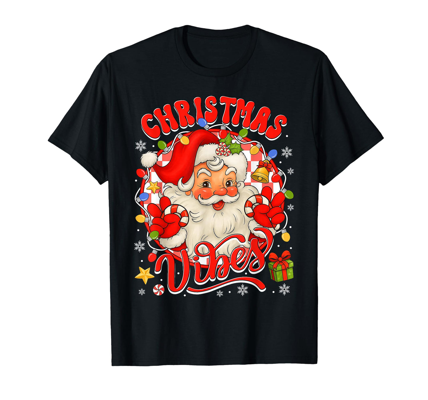 Vintage Santa Claus Christmas Vibes Pajamas Xmas Women Girls T-Shirt