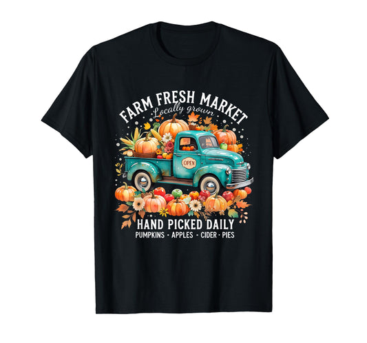 Farm Fresh Market Vintage Truck Pumpkin Fall T-Shirt