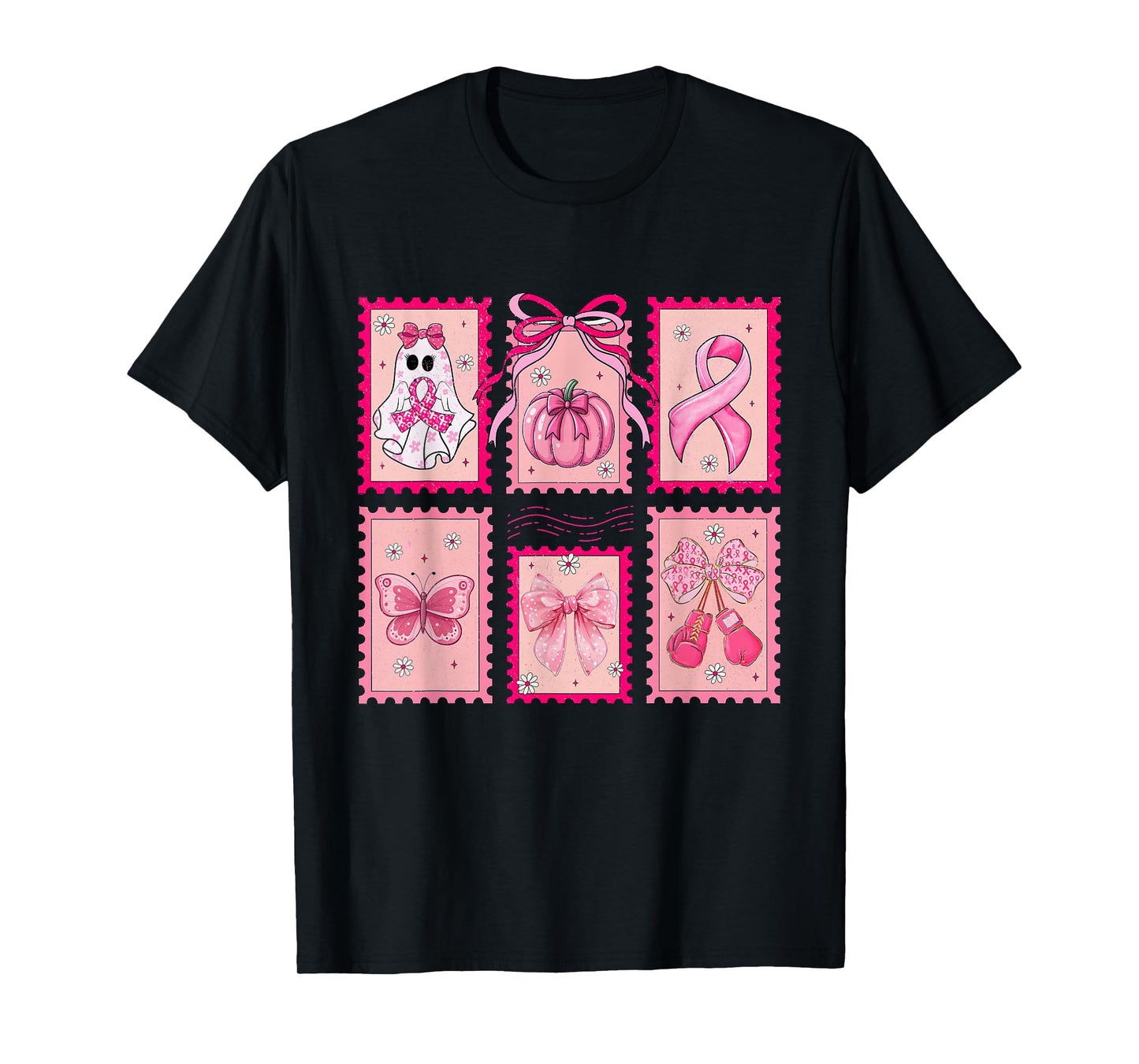Coquette Floral Ghost Halloween Breast Cancer Awareness T-Shirt