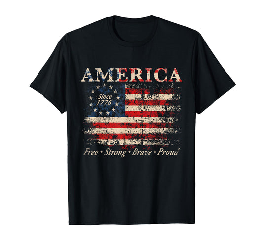 Distressed American Flag Patriotic USA Vintage 1776 T-Shirt