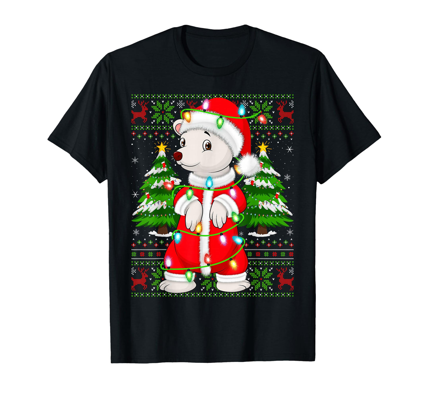 Polar Bear Christmas Lights Santa Costume Ugly Xmas Sweaters T-Shirt