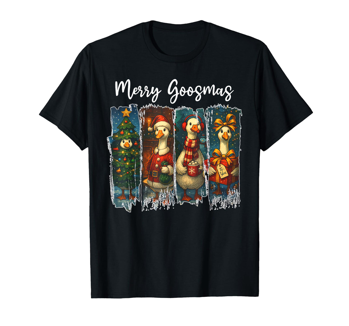 Funny Retro Merry Goosemas Christmas Silly Goose Xmas Lights T-Shirt