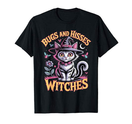 Gothic Cat Magic Flowers Cute Witch Apparel Halloween Tee T-Shirt
