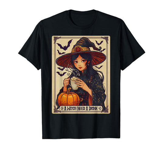Vintage Halloween Witch Pumpkin Spice Latte Syrup Creamer T-Shirt