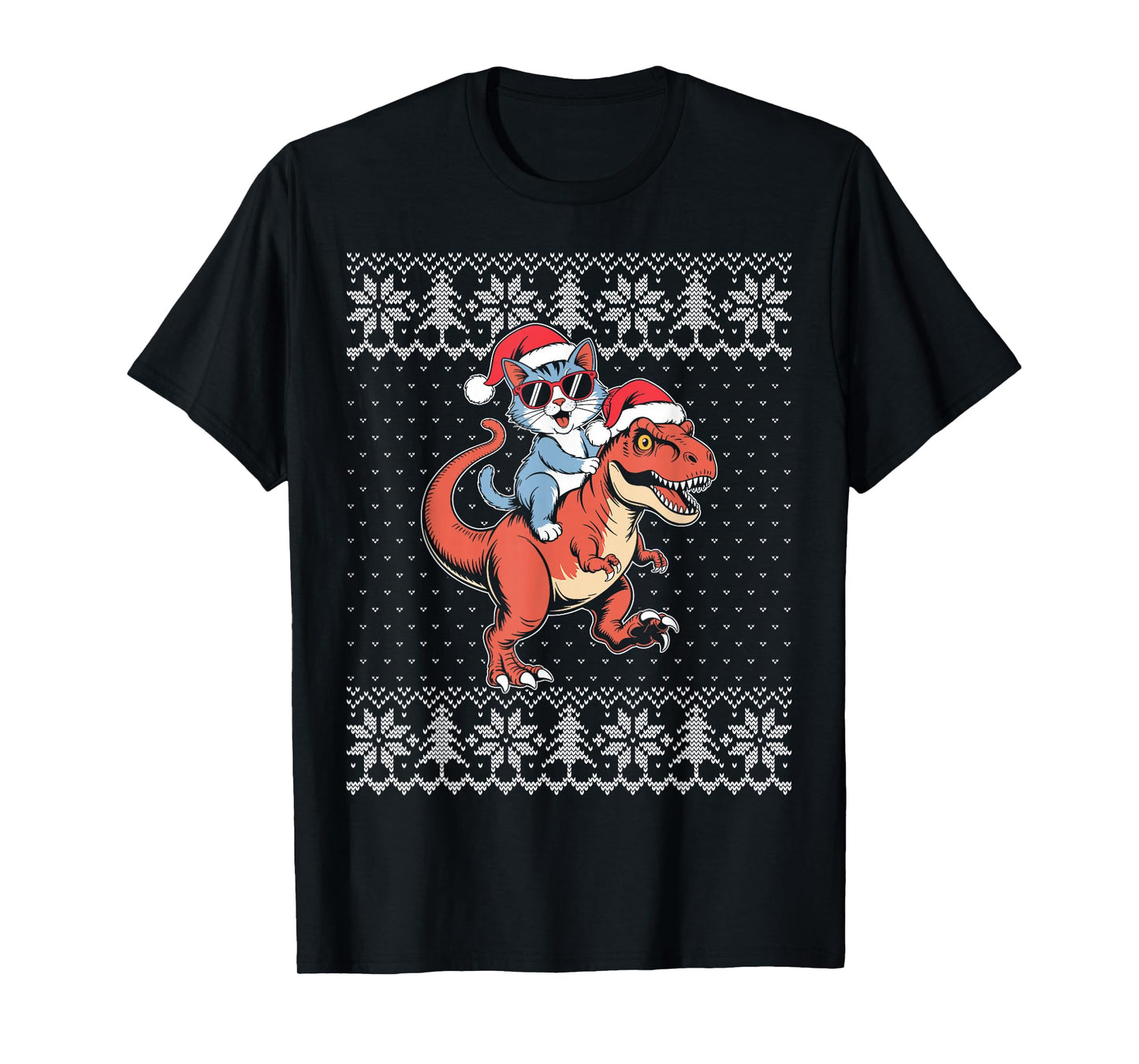 Cat Riding t rex Dinosaur Ugly Sweater, Cool cat Sunglasses T-Shirt