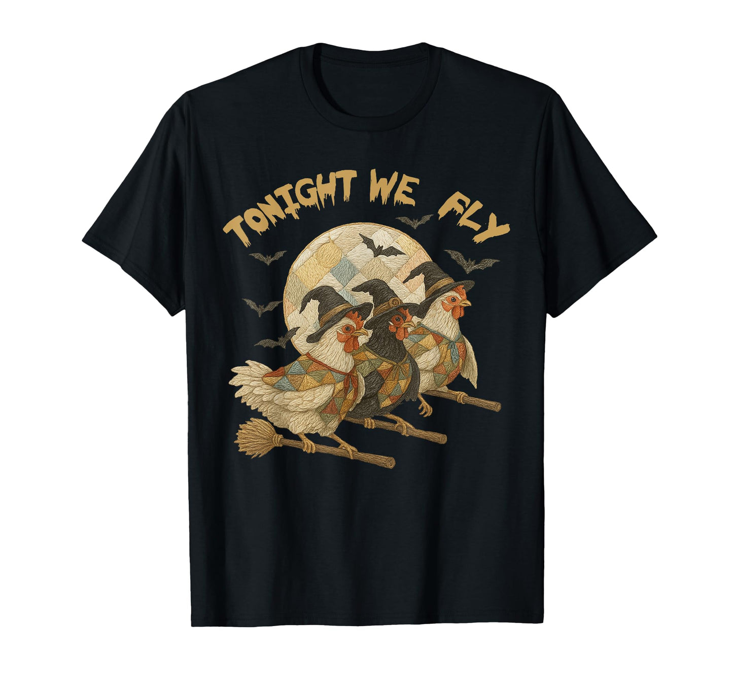 Funny Witch Chicken Moon Tonight We Fly Halloween Costume T-Shirt