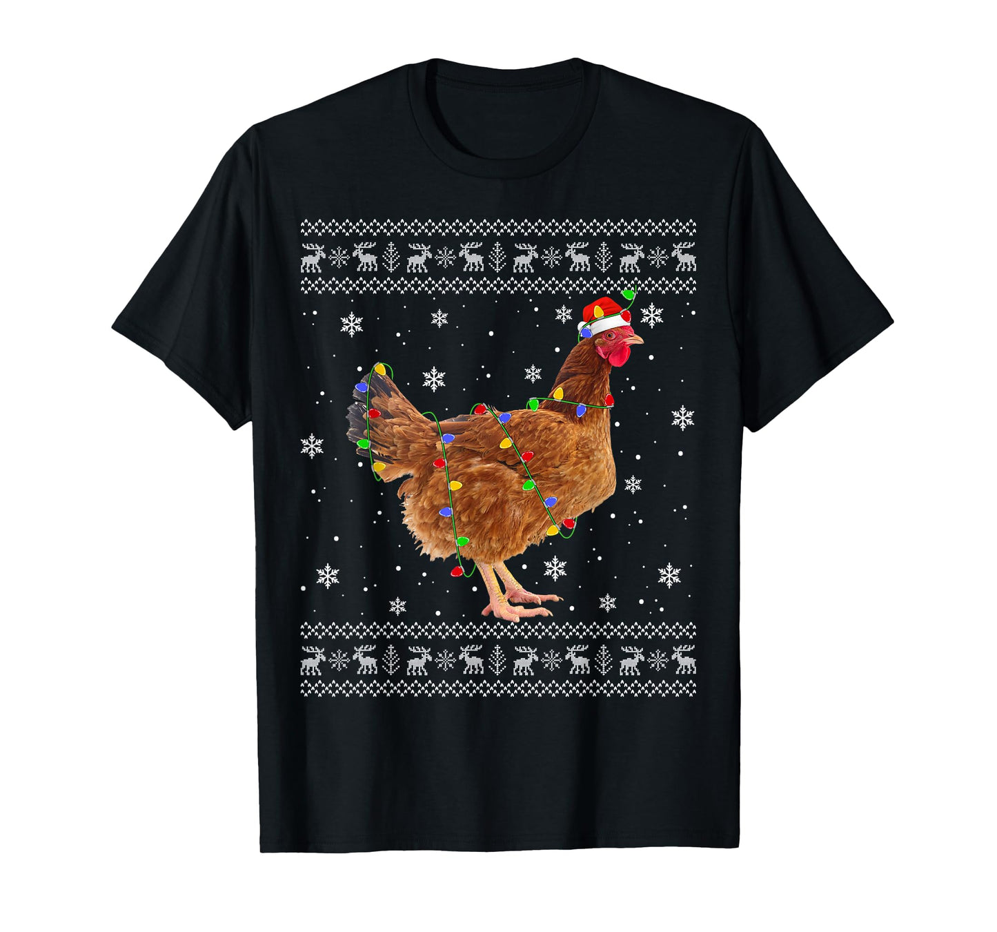Chicken Christmas Sweaters Ugly Xmas Lights Santa Chicken T-Shirt