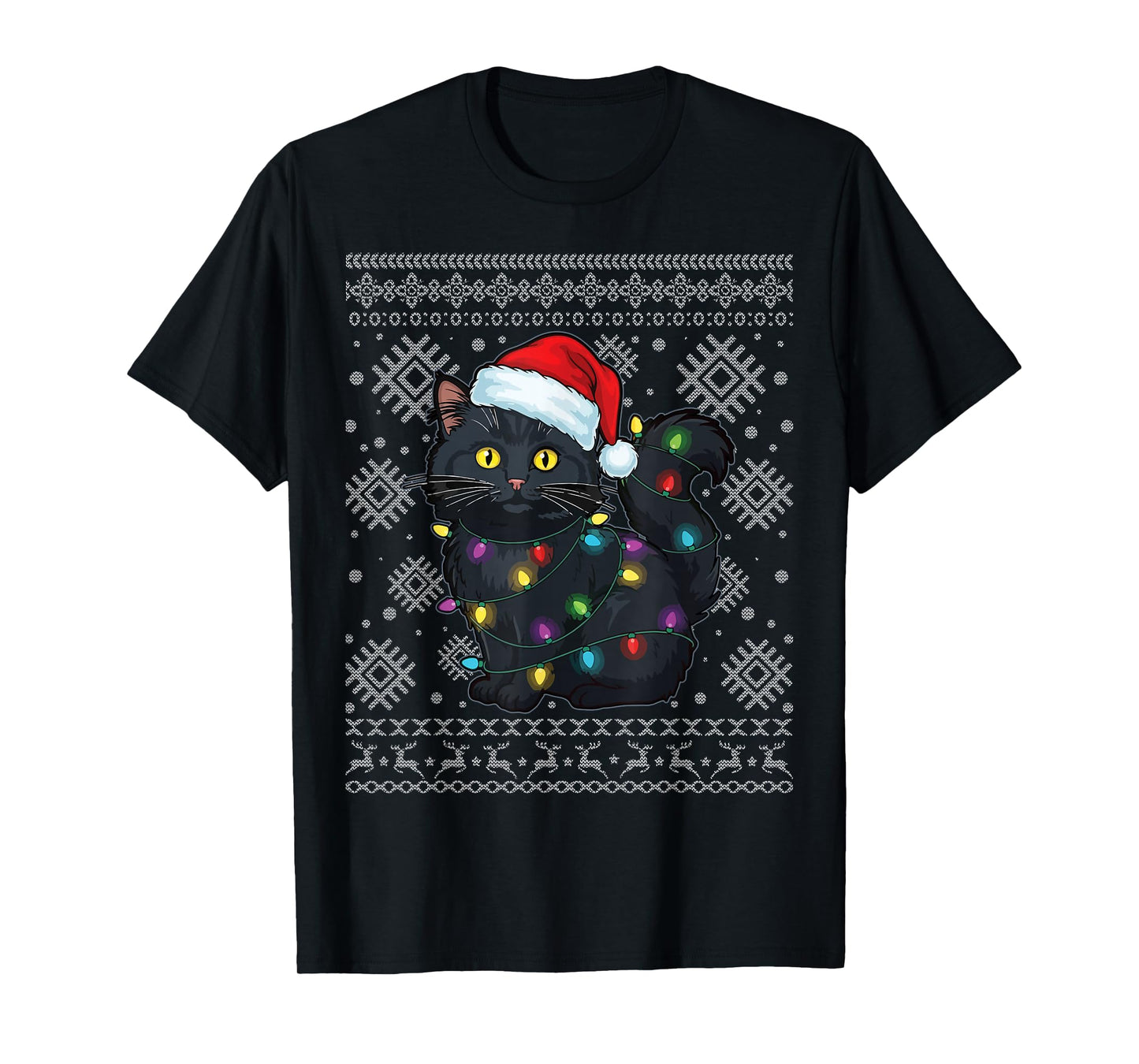 Santa Cat Happy Christmas Funny Ugly Christmas T-Shirt