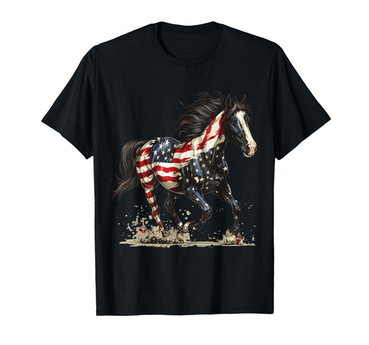 Patriotic Horse USA Flag Vintage Horse 4th Of July Women Men T-Shirt