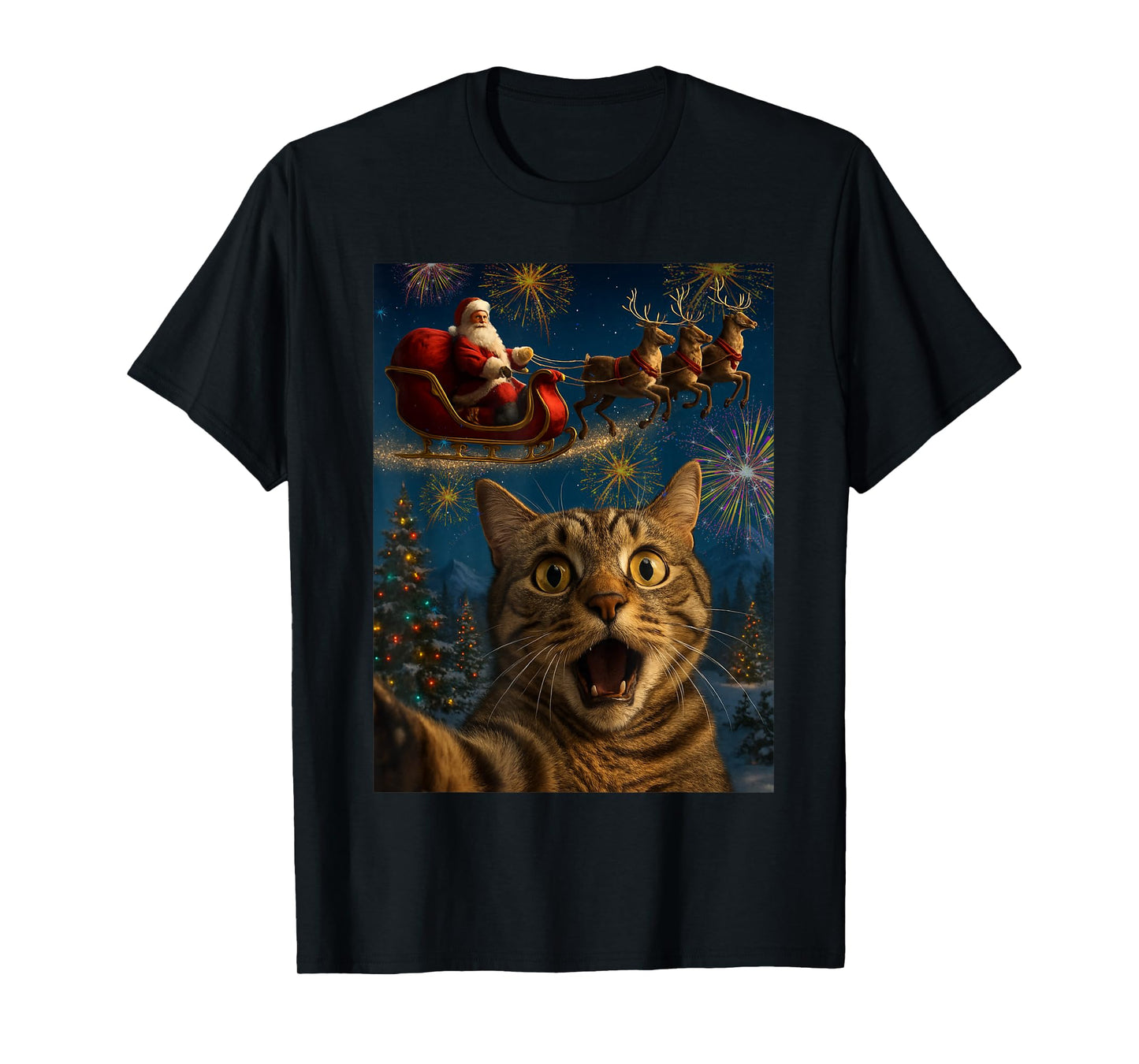 Cat Taking Selfie with Santa Claus Christmas T-Shirt