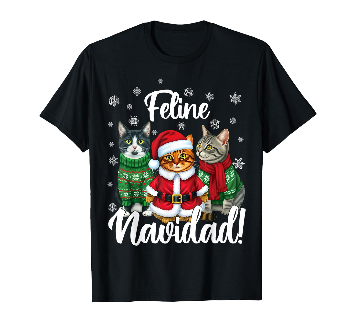 Feline Navidad Funny Cat Merry Christmas Ugly Christmas T-Shirt