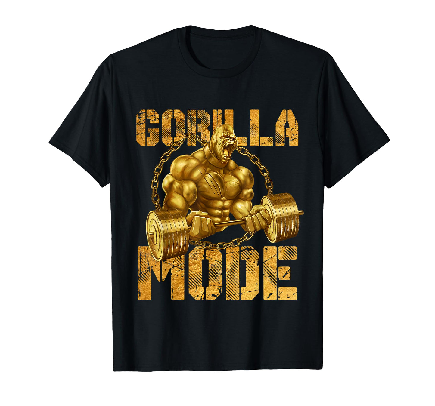Gorilla Mode Weight Lifting Power Beast Workout Gold Fitness T-Shirt