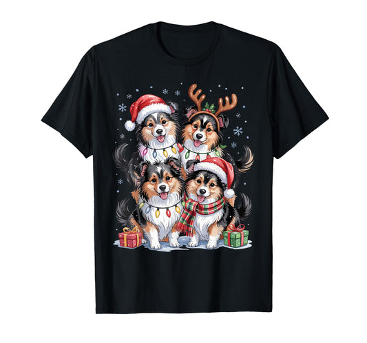 Cute Sheltie Christmas Puppies Dog Lovers Funny Holiday T-Shirt