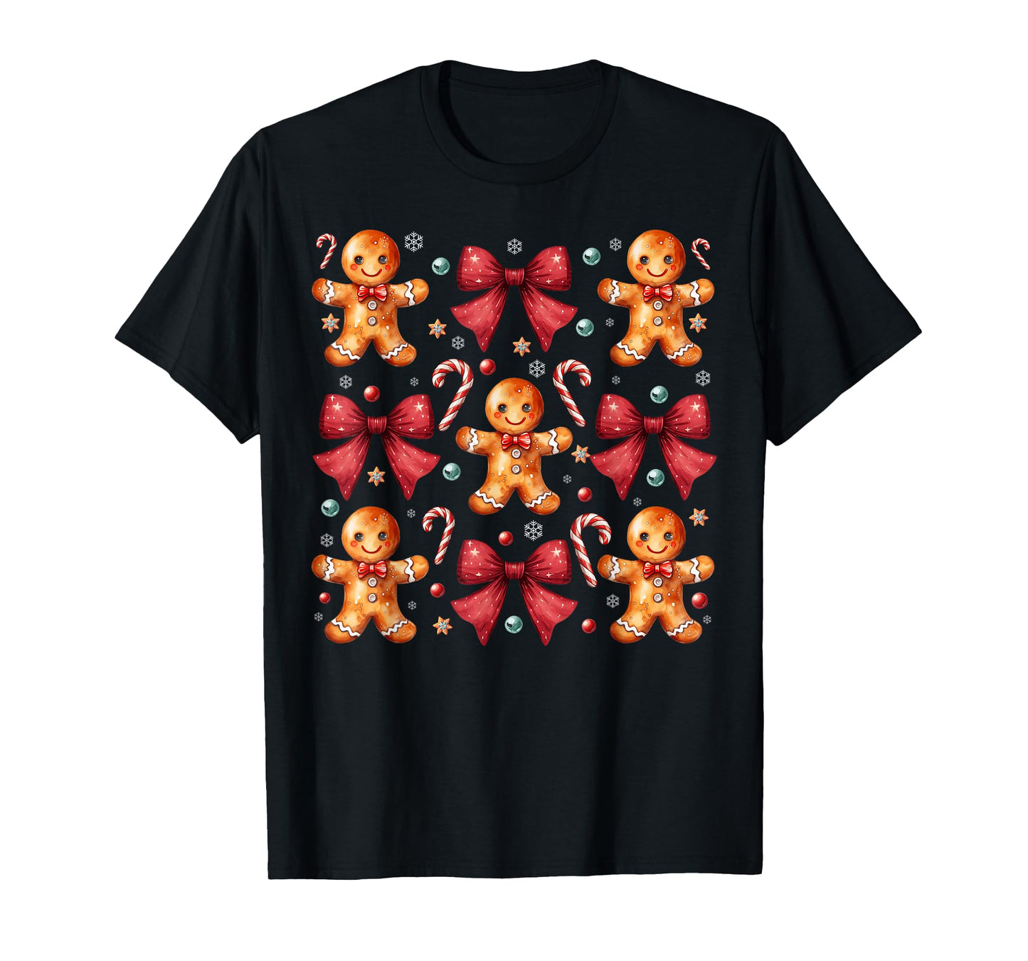 Cute Gingerbread Man Coquette Red Bow Xmas Cookie Women Girl T-Shirt