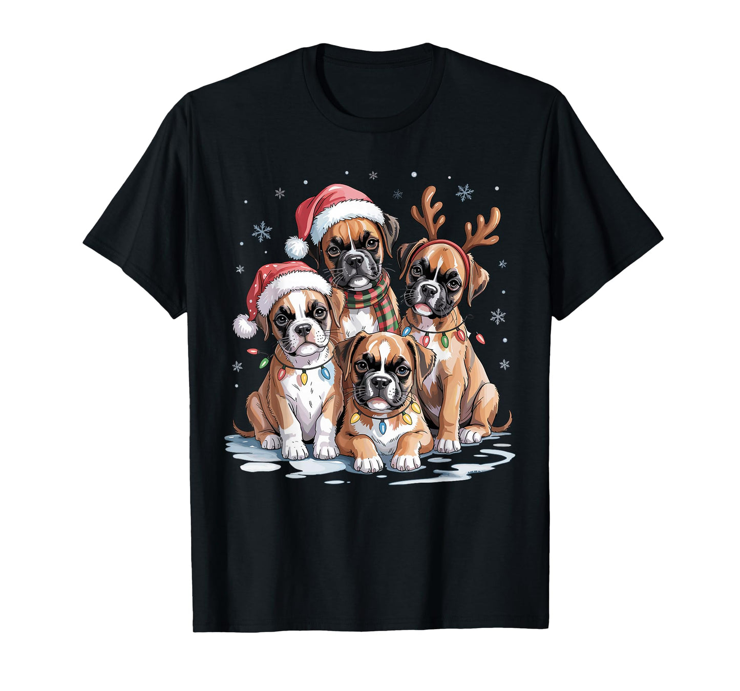 Cute Boxer Christmas Puppies Dog Lovers Funny Holiday T-Shirt