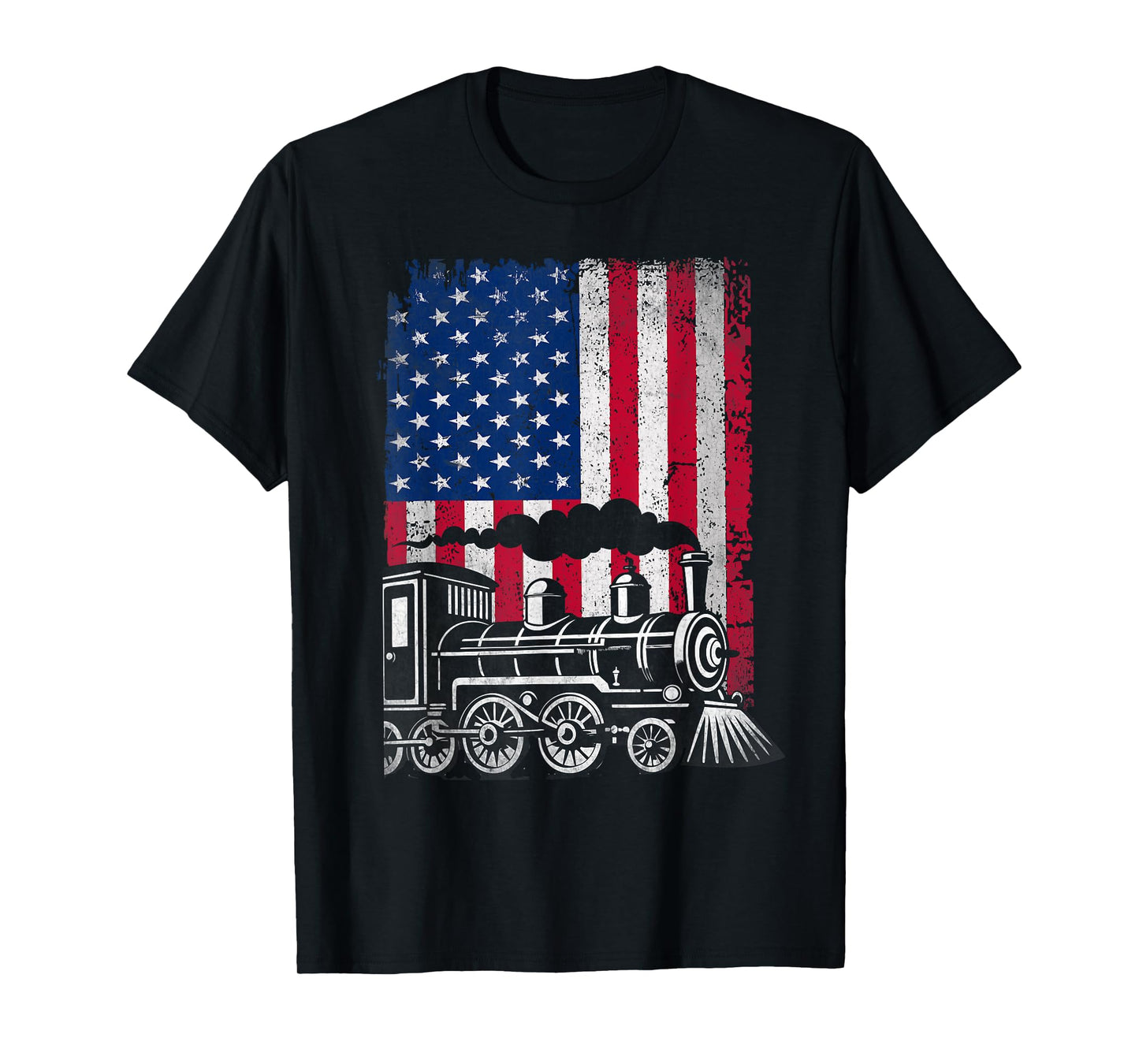 Patriotic Train Locomotive American Flag Railroad Conductor T-Shirt