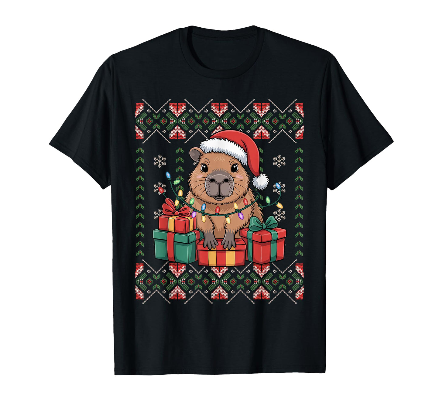 Santa Capybara Christmas Ugly Sweater Funny Holiday Pajamas T-Shirt