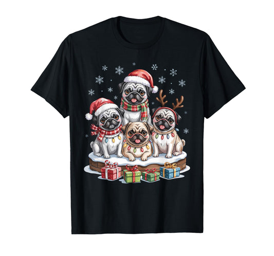 Cute Pug Christmas Puppies Dog Lovers Funny Holiday T-Shirt